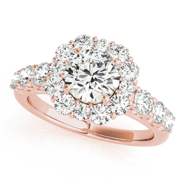 14K Rose Gold Round Diamond Halo Engagement Ring