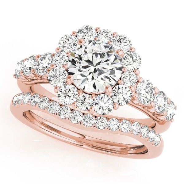 14K Rose Gold 2 ct tw Halo Diamond Engagement Ring