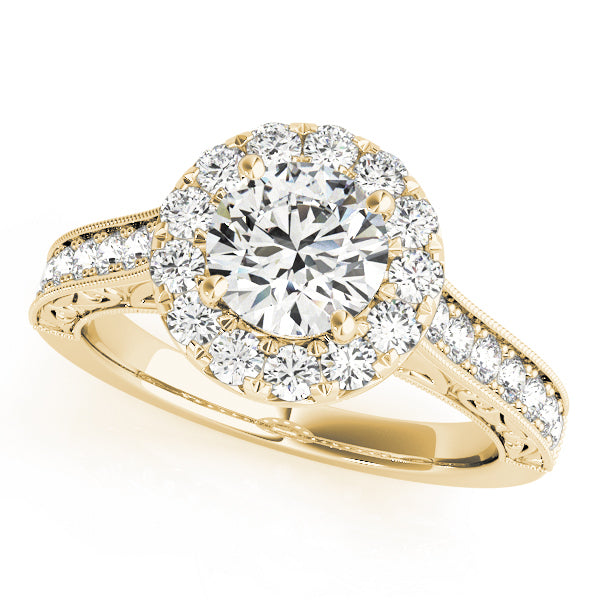 14K Yellow Gold Diamond Halo Engagement Ring 1 ct