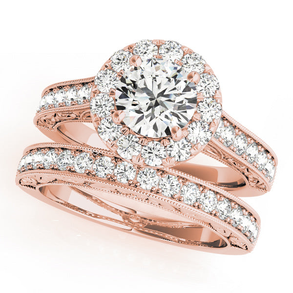 14K Rose Gold 1 5/8 ct tw Halo Diamond Engagement Ring