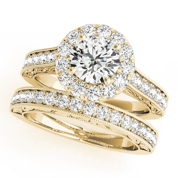 14K Yellow Gold 1 5/8 ct tw Halo Diamond Engagement Ring