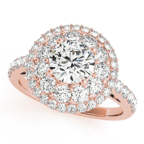 14K Rose Gold Diamond Halo Engagement Ring 2 ctw