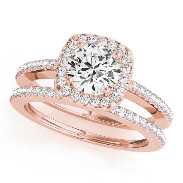 18K Rose Gold 1 1/5 ct tw Halo Diamond Engagement Ring