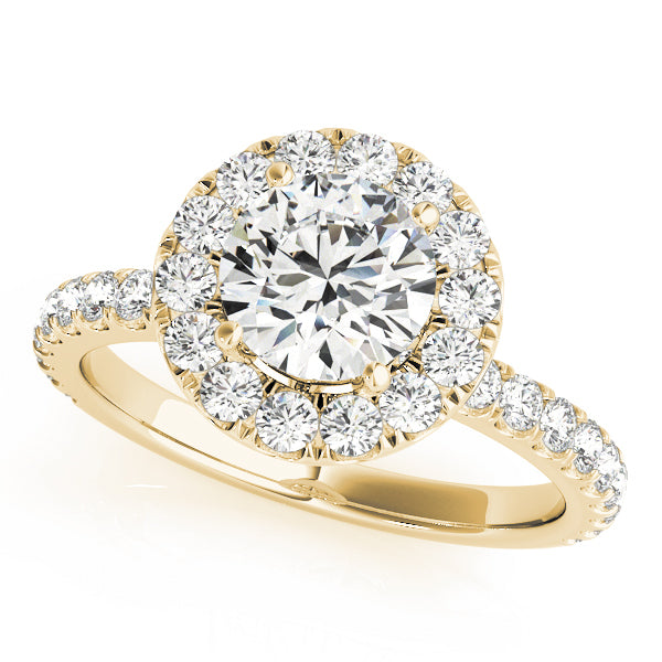 18K Yellow Gold Round Diamond Halo Engagement Ring