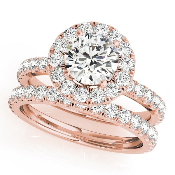 18K Rose Gold 1 1/2 ct tw Halo Diamond Engagement Ring