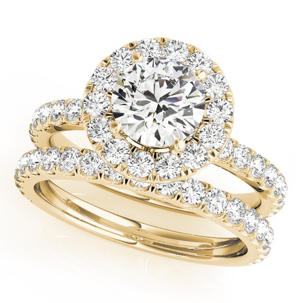 14K Yellow Gold 1 1/2 ct tw Halo Diamond Engagement Ring