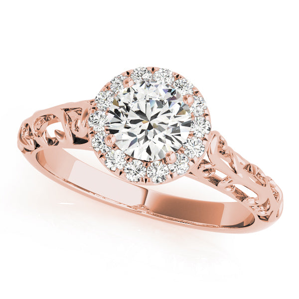 18K Rose Gold Diamond Halo Engagement Ring