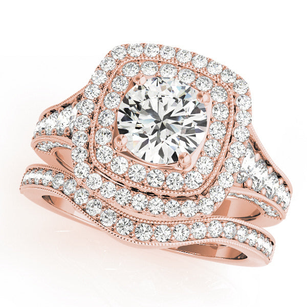18K Rose Gold 1 7/8 ct tw Halo Diamond Engagement Ring