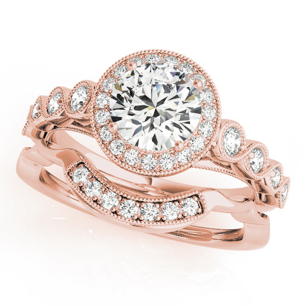14K Rose Gold 1 1/3 ct tw Halo Diamond Engagement Ring