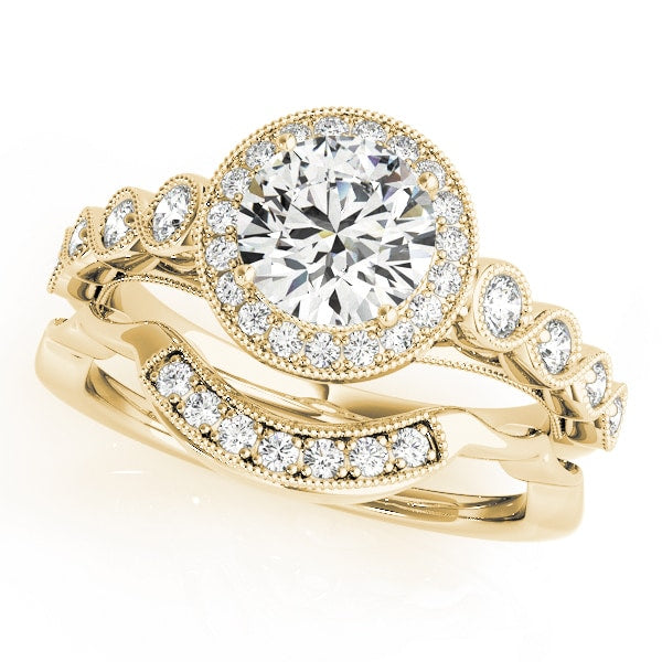14K Yellow Gold 1 1/3 ct tw Halo Diamond Engagement Ring
