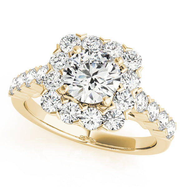 14K Yellow Gold Round Diamond Halo Engagement Ring