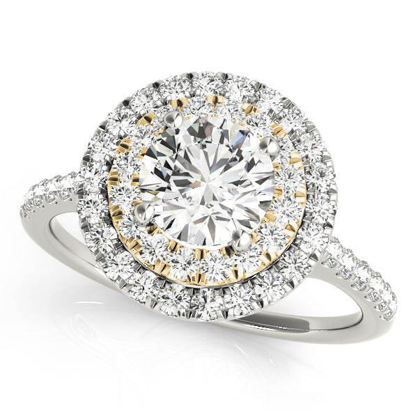 14K Yellow Gold Round Diamond Halo Engagement Ring