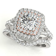 18K Rose Gold 1 1/2 ct tw Halo Diamond Engagement Ring