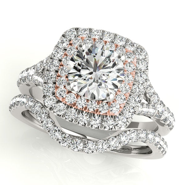 18K Rose Gold 1 1/2 ct tw Halo Diamond Engagement Ring