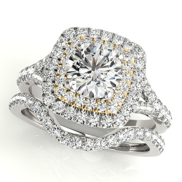 14K Yellow Gold 1 1/2 ct tw Halo Diamond Engagement Ring