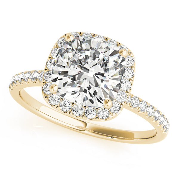 14K Yellow Gold Cushion Diamond Halo Ring