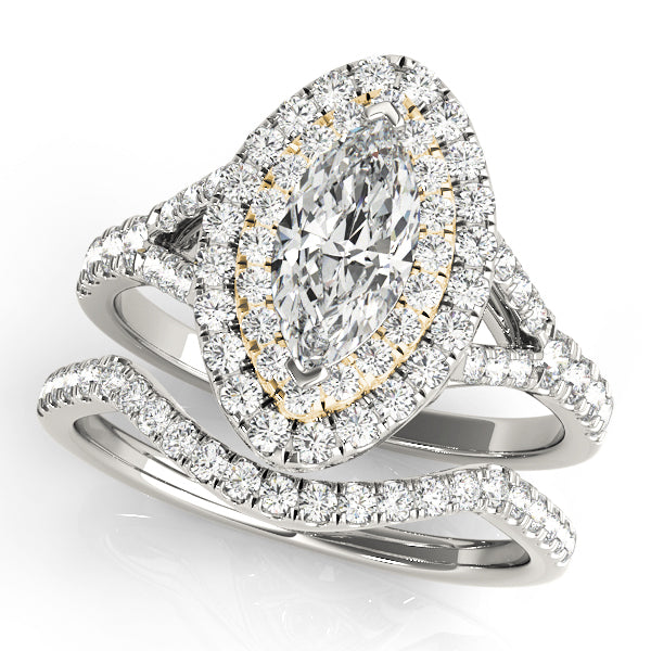 18K Yellow Gold 1 1/2 ct tw Halo Diamond Engagement Ring