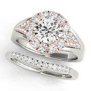 18K Rose Gold 1 1/2 ct tw Halo Diamond Engagement Ring