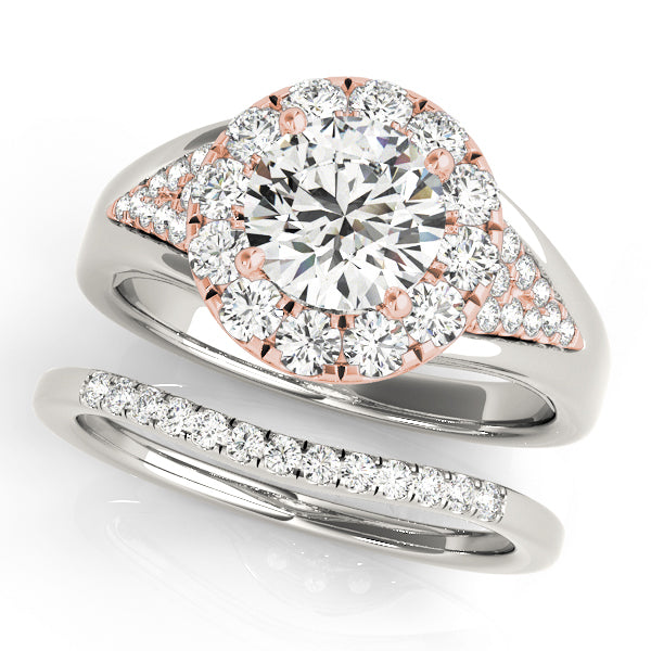 18K Rose Gold 1 1/2 ct tw Halo Diamond Engagement Ring