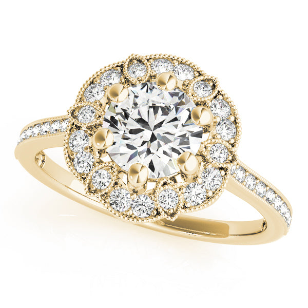 14K Yellow Gold Round Diamond Halo Engagement Ring