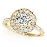 14K Yellow Gold Round Diamond Halo Engagement Ring