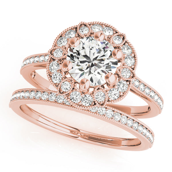 14K Rose Gold 1 1/5 ct tw Halo Diamond Engagement Ring