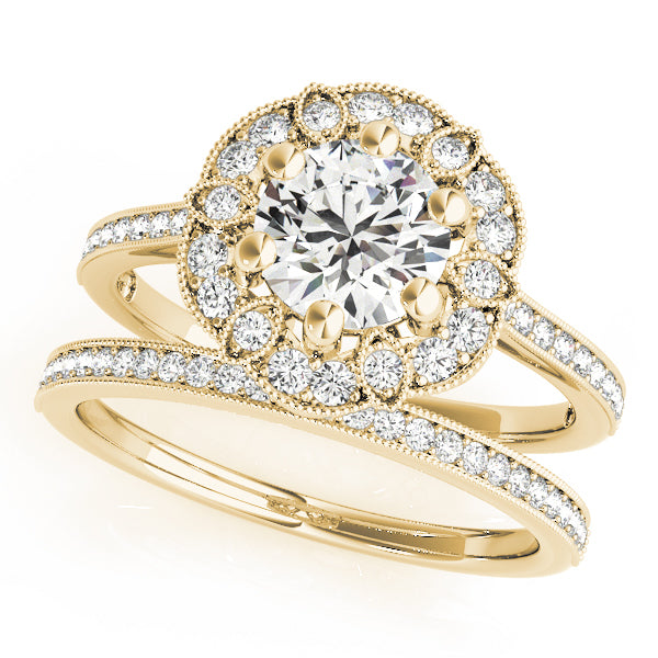 18K Yellow Gold 1 1/5 ct tw Halo Diamond Engagement Ring