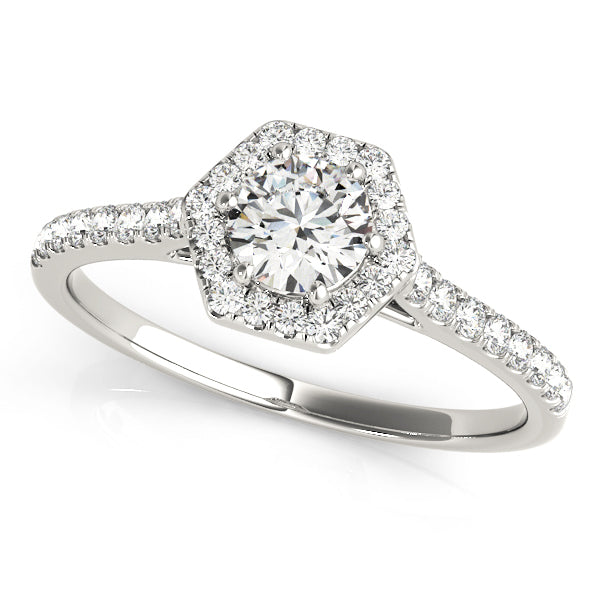 14K White Gold 1/2 ct tw Halo Diamond Engagement Ring