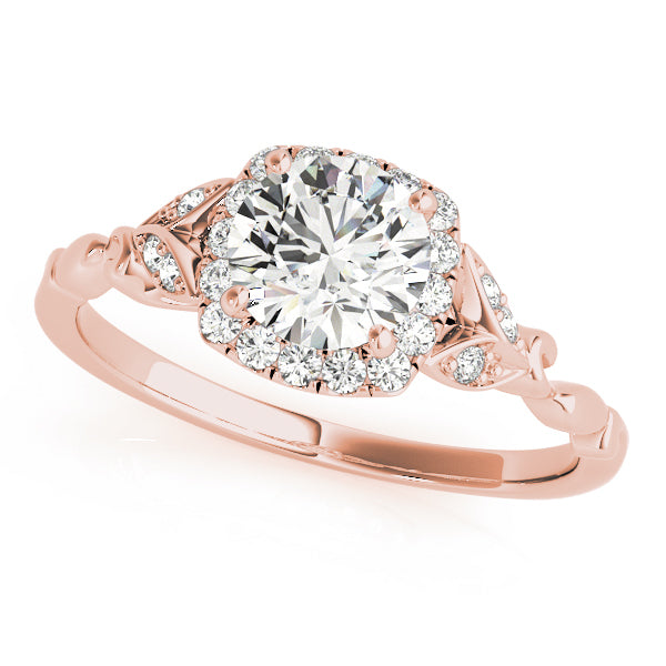 18K Rose Gold Round Diamond Halo Engagement Ring