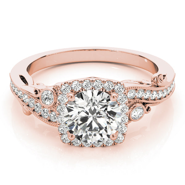 18K Rose Gold 1 1/3 ct tw Halo Diamond Engagement Ring