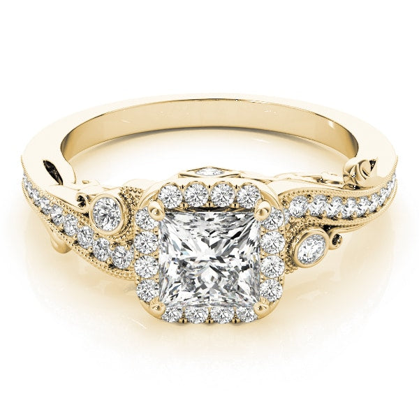 14K Yellow Gold 1/2 ct tw Halo Diamond Engagement Ring