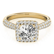 18K Yellow Gold 1 1/3 ct tw Halo Diamond Engagement Ring