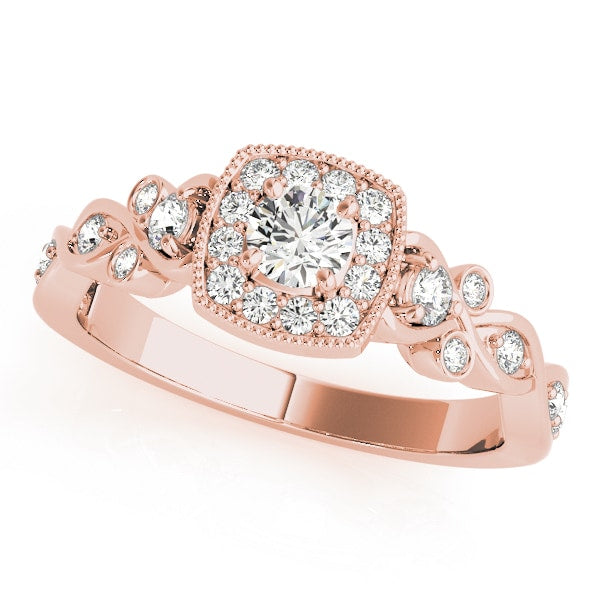 14K Rose Gold 1 1/2 ct tw Halo Diamond Engagement Ring