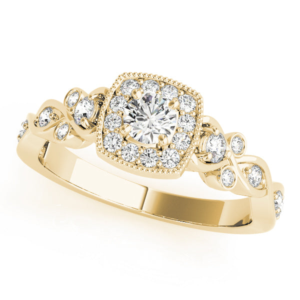 14K Yellow Gold Round Diamond Halo Engagement Ring