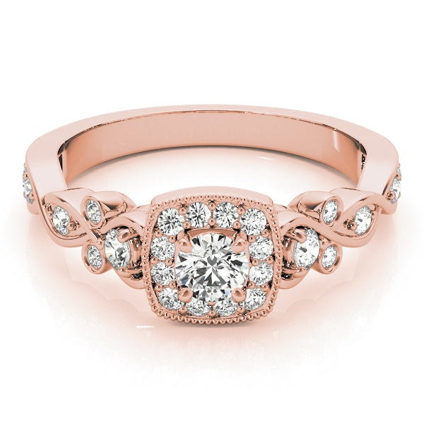 18K Rose Gold 1 1/2 ct tw Halo Diamond Engagement Ring