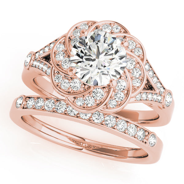 14K Rose Gold 1 1/4 ct tw Halo Diamond Engagement Ring