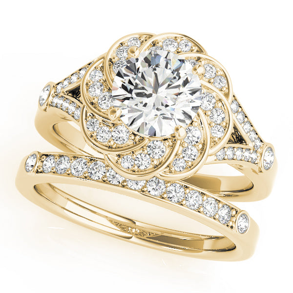 18K Yellow Gold 1 1/4 ct tw Halo Diamond Engagement Ring