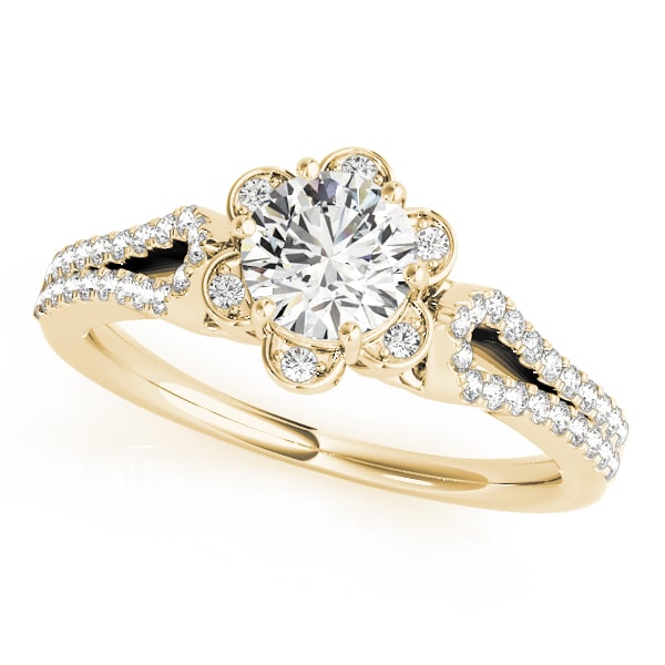 18K Yellow Gold 3/4 ct tw Halo Diamond Engagement Ring