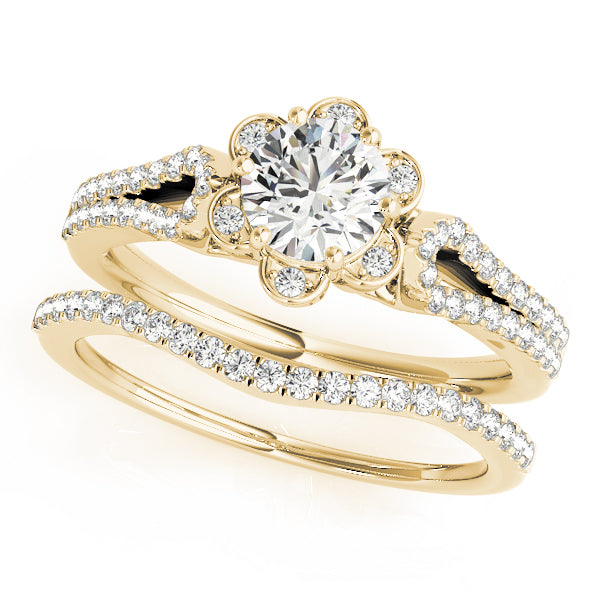 14K Yellow Gold 3/4 ct tw Halo Diamond Engagement Ring