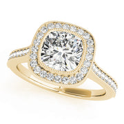 14K Yellow Gold Cushion Diamond Halo Ring