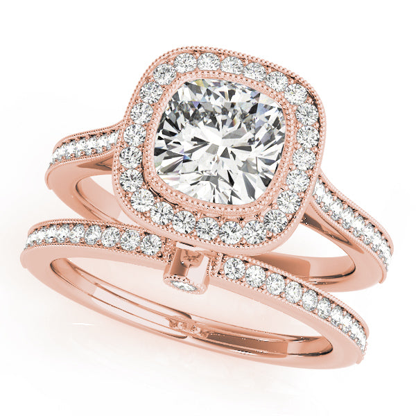 14K Rose Gold 1 ct tw Halo Diamond Engagement Ring