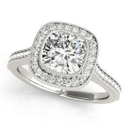 Cushion Diamond Halo Engagement Ring in Premium Setting