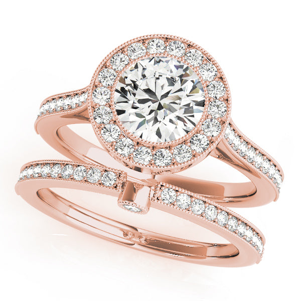 18K Rose Gold 1 1/3 ct tw Halo Diamond Engagement Ring