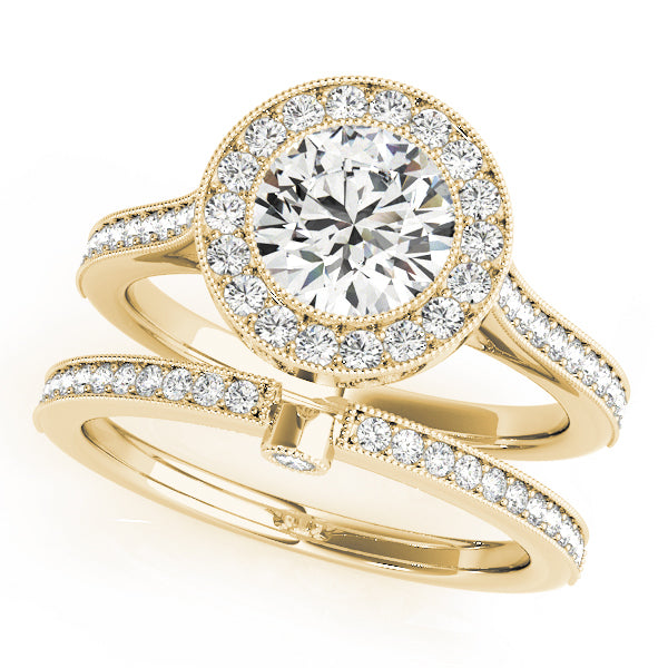 14K Yellow Gold 1 1/3 ct tw Halo Diamond Engagement Ring