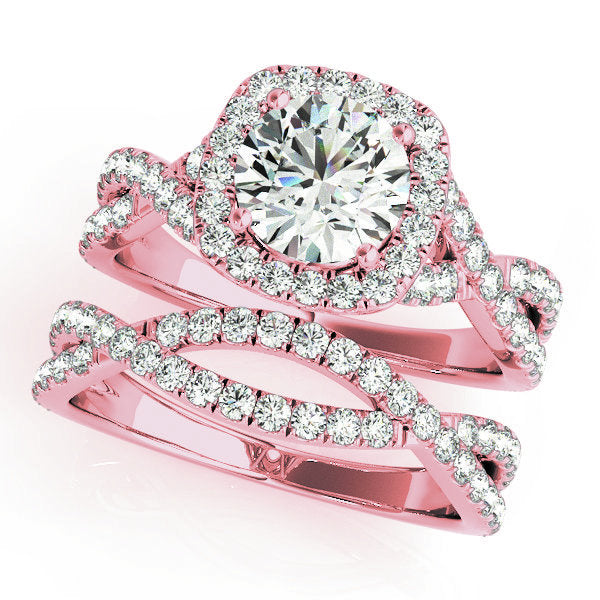 14K Rose Gold 1 1/2 ct tw Halo Diamond Engagement Ring