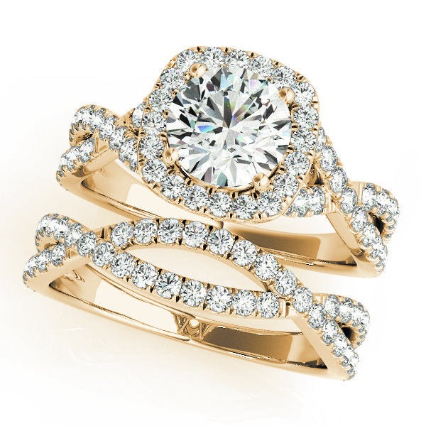 14K Yellow Gold 1 1/2 ct tw Halo Diamond Engagement Ring