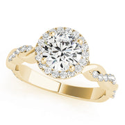 14K Yellow Gold Round Diamond Halo Engagement Ring