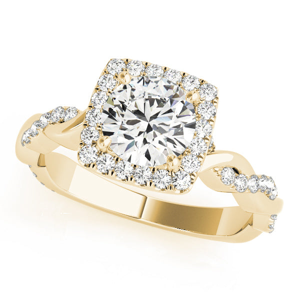 14K Yellow Gold Round Diamond Halo Engagement Ring