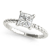 14K White Gold Square Diamond Solitaire Ring