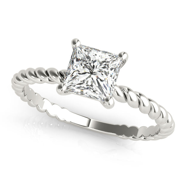 14K White Gold Square Diamond Solitaire Ring